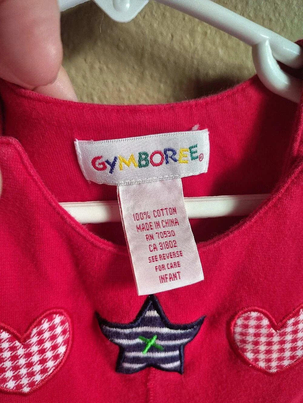 Vintage 90's Gymboree Rainbow Tag Infant Girl's Heart & Star Red Overall Set